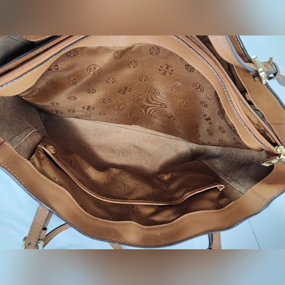 Tory Burch Emerson Canvas Leather Tote Caramel Brown Large Bag - Picture 8 of 15